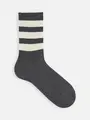 【Tabio MEN】リブベタボーダークルー丈ソックス チャコール×オフ