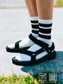 【Tabio MEN】アメリブクッションパイルラインクルー丈ソックス シロベース+クロ+クロ+クロ
