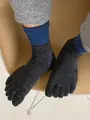 【Tabio MEN】WOOLネップ五本指レギュラー丈ソックス チャコール+オーロラブルー