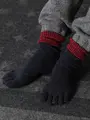 【Tabio MEN】WOOLネップ五本指レギュラー丈ソックス ネイビー+ルージュサン