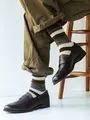 【Tabio MEN】ウールネップ異素材ボーダーレギュラー丈ソックス コゲチャ