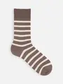 【Tabio MEN】SJボーダークルー丈ソックス スモークブラウン
