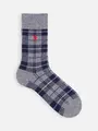 【MEN】POLO ポニー刺繍チェック柄レギュラー丈ソックス グレーモク