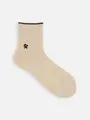 【WEB限定】トップ切替刺繍ソックス / 24.5-26.5cm ベージュモク+ネコ