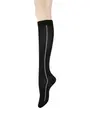 【キュットふっと】WEB限定 肌ざわりやさしく心地よい綿混着圧ラメラインハイソックス クロ₊ゴールドライン