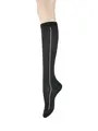 【キュットふっと】WEB限定 肌ざわりやさしく心地よい綿混着圧ラメラインハイソックス チャコールモク+シルバーライン