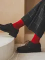 【Tabio MEN】WEB限定/リブ鹿の子ベタクルーソックス レッド